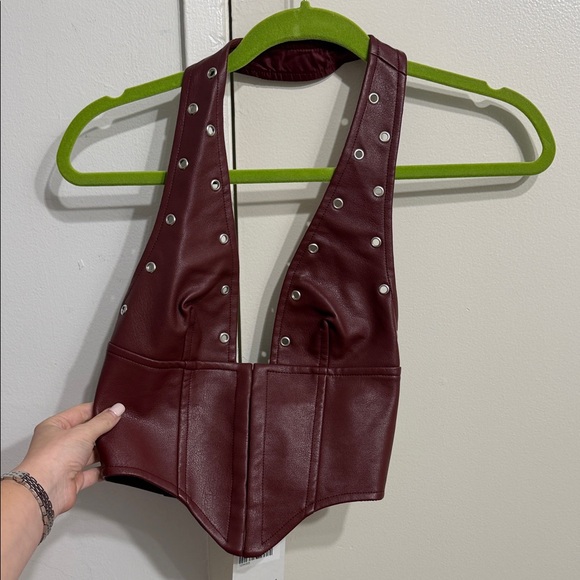 Princess Polly Burgundy Faux Leather Studded Crop Top - Picture 3 of 5